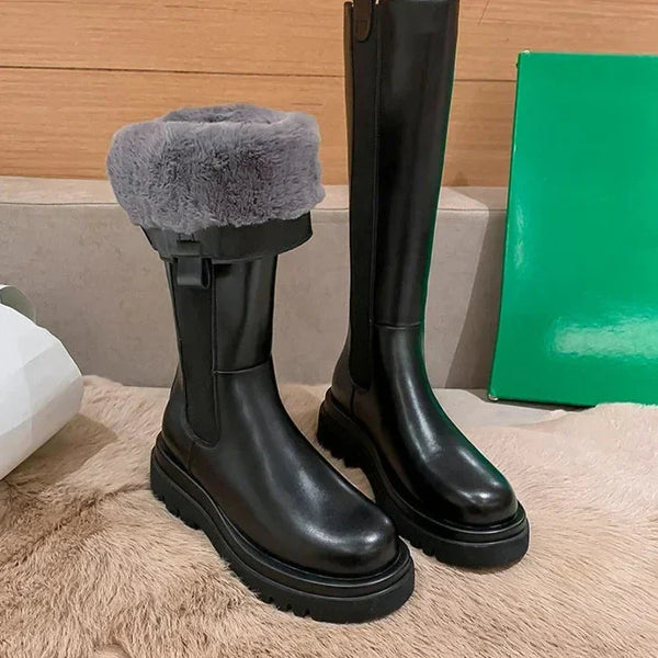 High Leather Boots with Fur Inside